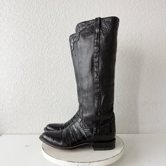 Rod Patrick Womens Cowboy Boots Black Caiman Leather Size Left 9.5B Right 10B - Picture 4 of 13